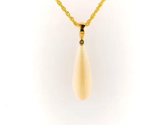 Ivory Jacks Fossilized Woolly Mammoth Teardrop Necklace With Diamond