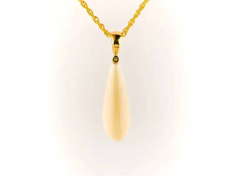 Ivory Jacks Fossilized Woolly Mammoth Teardrop Necklace With Diamond