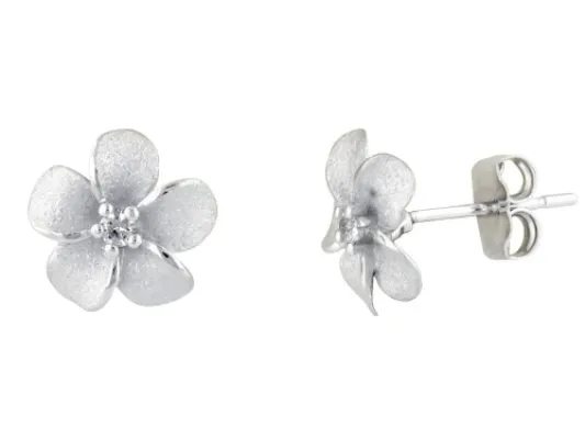Denny Wong Forget-Me-Not Plumeria Flower Post Earrings With Center Sapphires In Sterling Silver