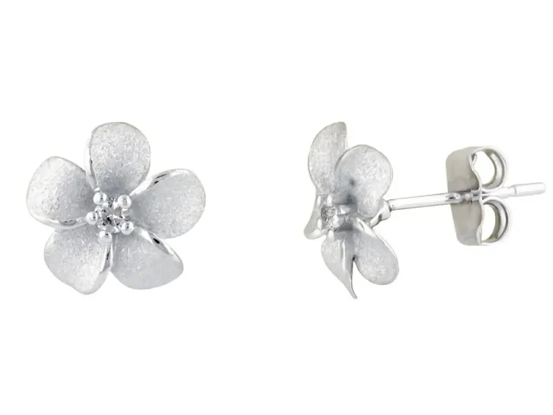 Denny Wong Forget-Me-Not Plumeria Flower Post Earrings With Center Sapphires In Sterling Silver