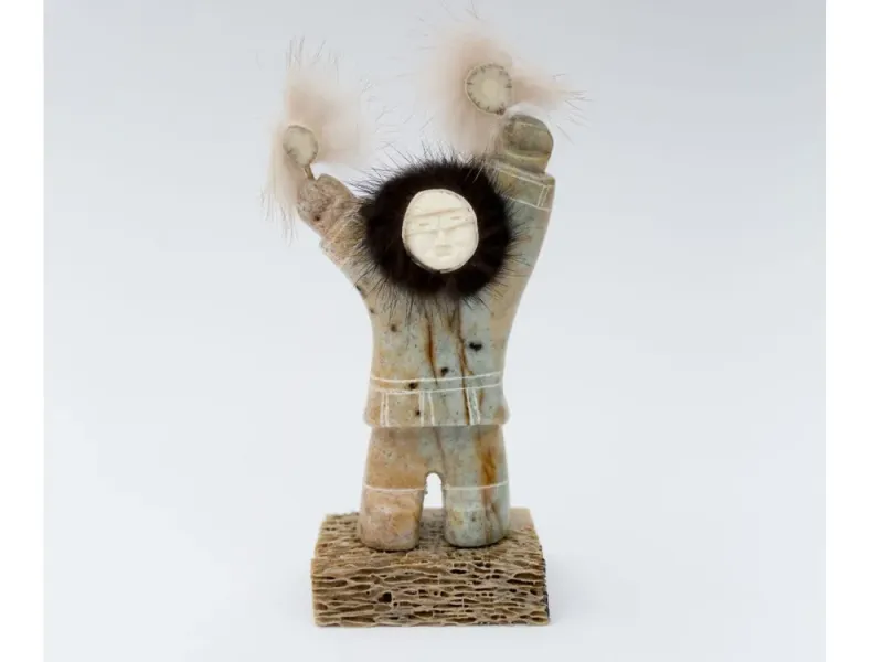 Fossilized Whalebone & Soapstone Eskimo Male Dancing Sculpture