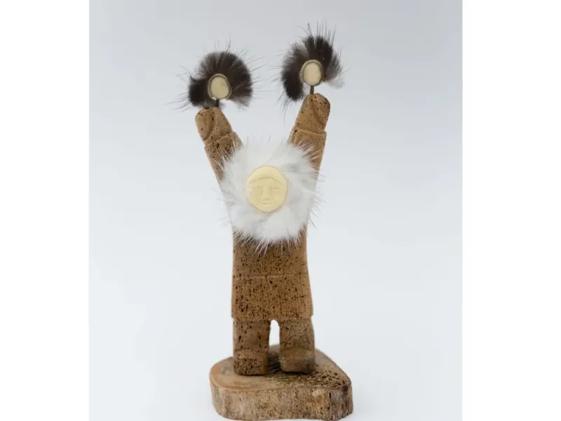 Fossilized Whalebone Carved Eskimo Male Dancer Sculpture