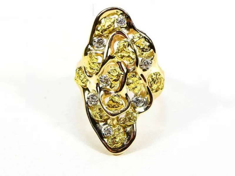 Orocal Free-form Gold Nugget and Diamond Ladies Ring - RL382D33