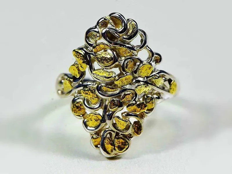 Orocal Diamond Shaped Gold Nugget Ladies Ring With Many Gold Nuggets - RL239SS