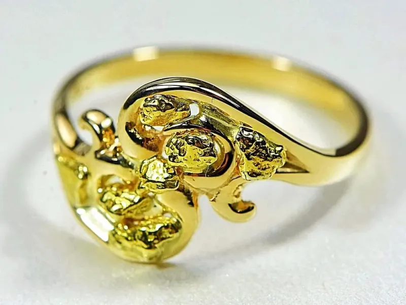 Orocal Wave Style Gold Nugget Ladies Ring - RL186