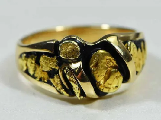 Orocal Natural Gold Nugget Men's Ring With Black Contrast - RM486