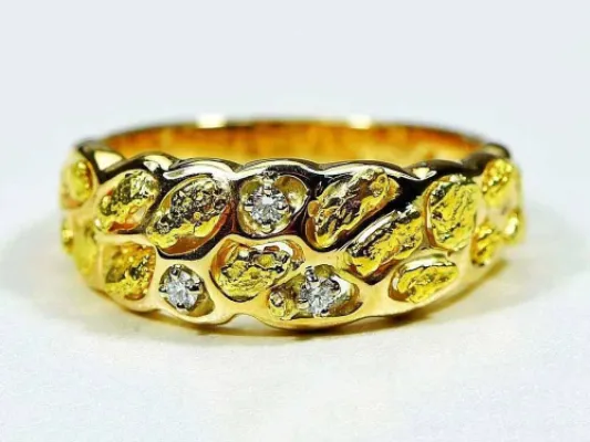 Orocal Band Of Gold Nugget Men's Ring With 3 Diamonds - RM210D9