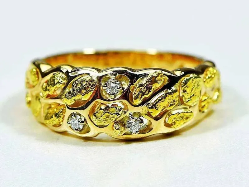 Orocal Band Of Gold Nugget Men's Ring With 3 Diamonds - RM210D9
