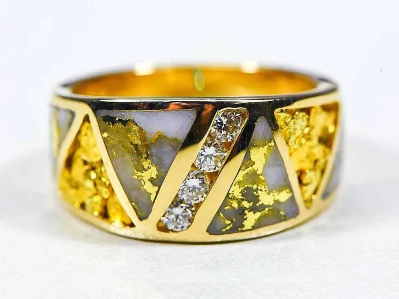 Orocal Triangle Gold Quartz & Gold Nugget Ladies Ring With Center Diamonds - RL883D20NQ