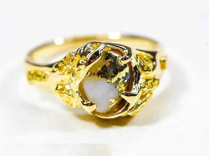 Orocal Natural Shaped Gold Quartz Ladies Ring With Side Nuggets - RL659Q