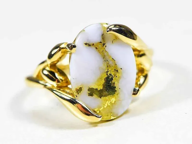 Orocal Oval Gold Quartz Ladies Ring With Side Leaf Design - RL1136Q