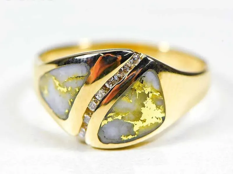 Orocal Gold Quartz With Curved Diamond Channel Ladies Ring - RL1071DQ