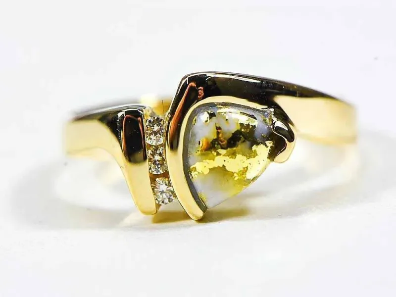 Orocal Gold Quartz Asymmetrical Ladies Ring With 3 Side Diamonds - RL737D7Q