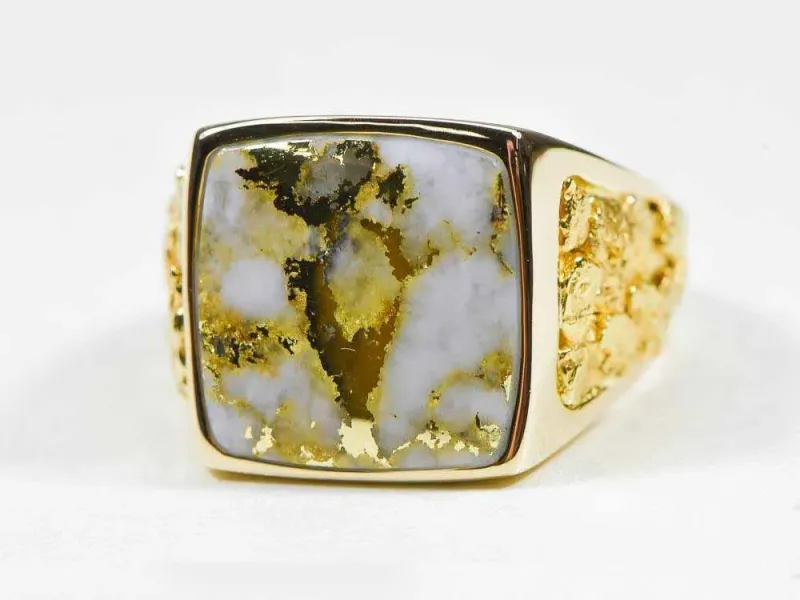 Orocal Gold Quartz Large Square Ring With Side Nuggets - RM1004Q
