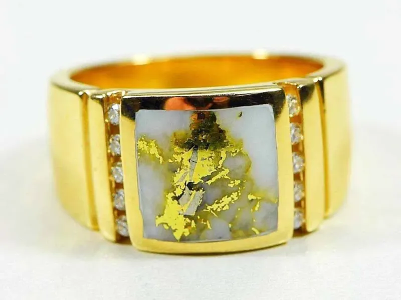 Orocal Gold Quartz Ring With 10 Side Diamonds - RM779D24Q