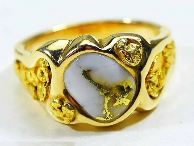 Orocal Natural Oval Gold Quartz Men's Ring With Side Nuggets - RM654Q