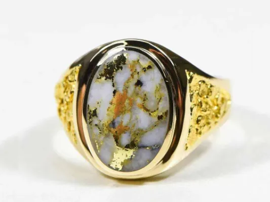 Orocal Large Oval Gold Quartz Ring With Nugget Sides - RM675Q