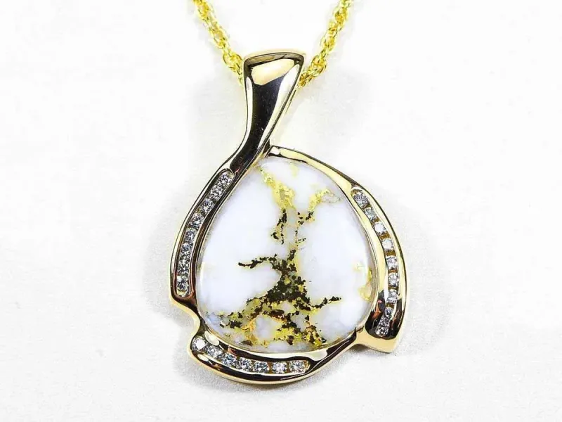 Orocal Gold Quartz Oval Pendant with 3 Channels Of Set Diamonds - PDL105D50QX