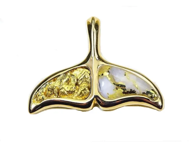Orocal Gold Nugget & Gold Quartz Whale Tail Pendant - PAJWT302NQ