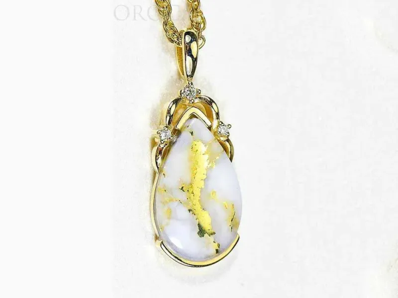Orocal Gold Quartz Teardrop Pendant With 3 Small Diamonds - PN1132DQ