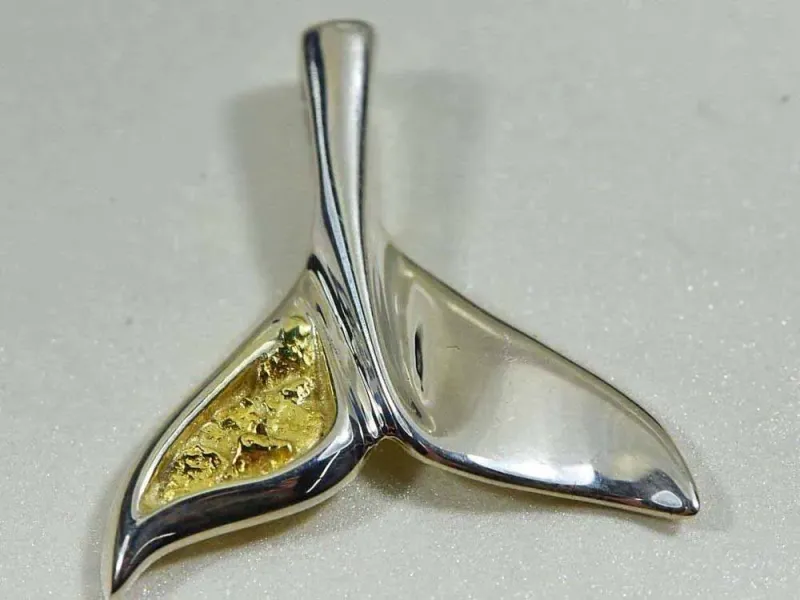 Orocal Large Half Tail Gold Nugget Whale Tail Pendant - SPECIAL-PWT43LNSS
