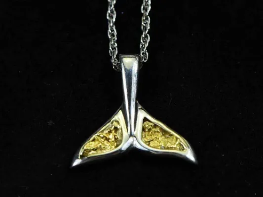 Orocal Small Full Tail Gold Nugget Whale Tail Pendant - SPECIAL-PWT44SNSS
