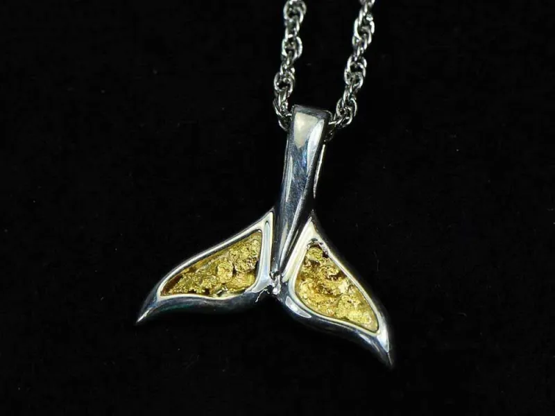 Orocal Large Full Tail Gold Nugget Whale Tail Pendant - SPECIAL-PWT44LNSS
