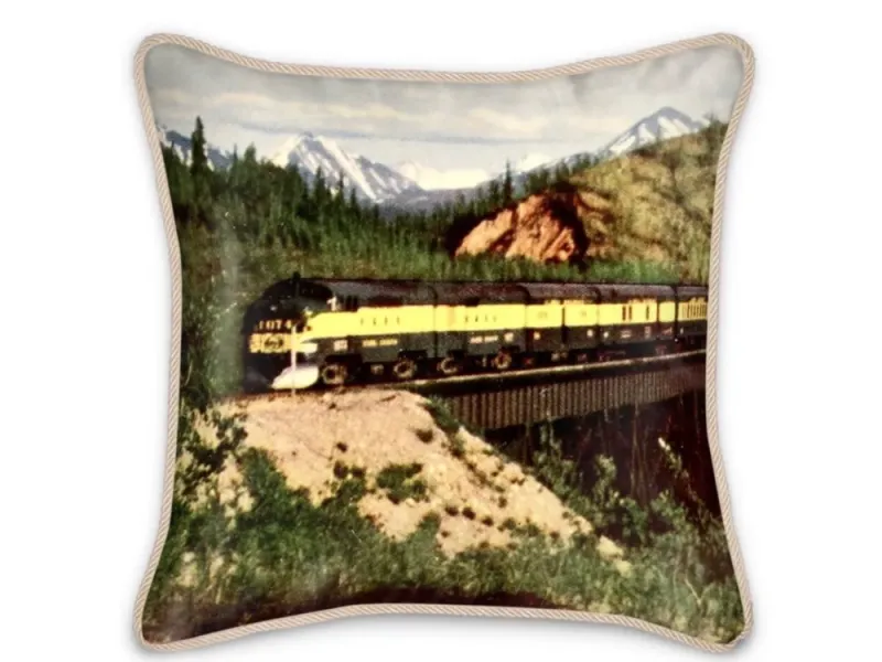 Alaska Railroad Classic Train Silk Pillow