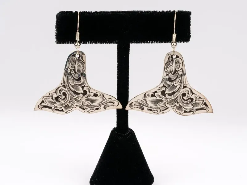 Whale Tail Engraved Sterling Silver Earrings