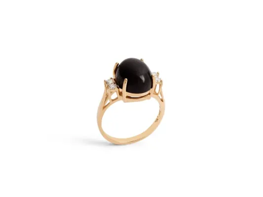 Alaska Black Petrified Wood Prong Set Oval Ladies Ring