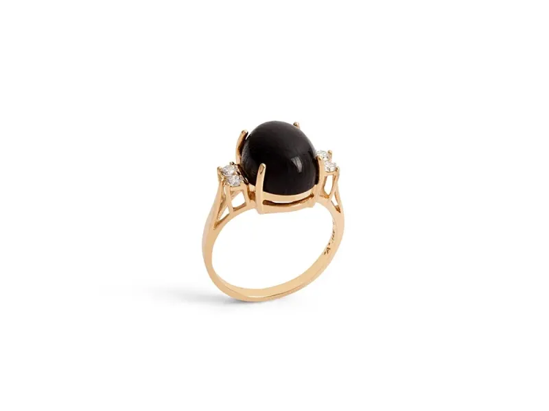 Alaska Black Petrified Wood Prong Set Oval Ladies Ring