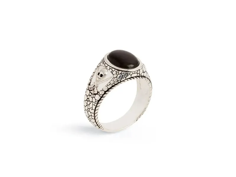 Alaska Black Petrified Wood Skull Men's Ring