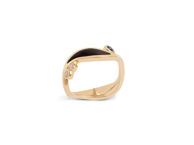 Alaska Black Petrified Wood Narrow Wave Ladies Ring