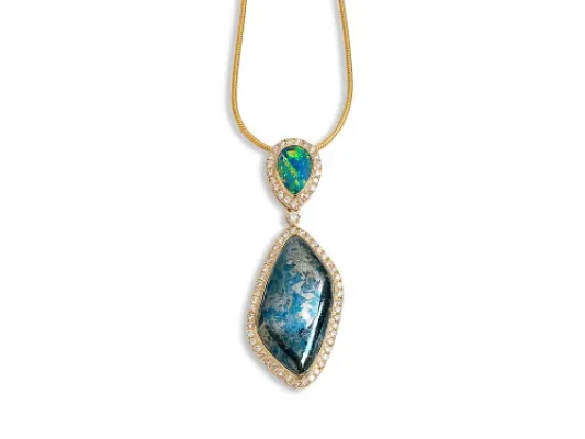 Star Of Alaska Large Covellite Pendant With Opal Inlay