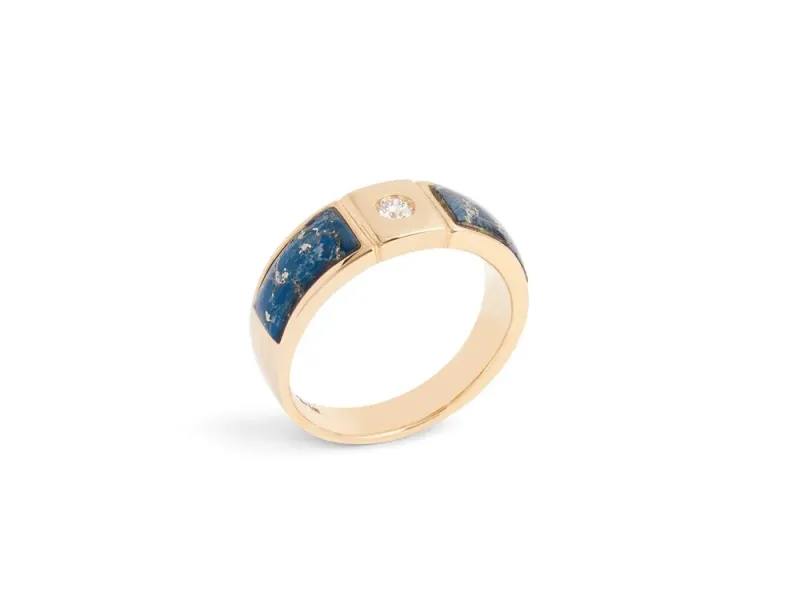 Star Of Alaska Covellite 2-Panel Narrow Band Men's Ring