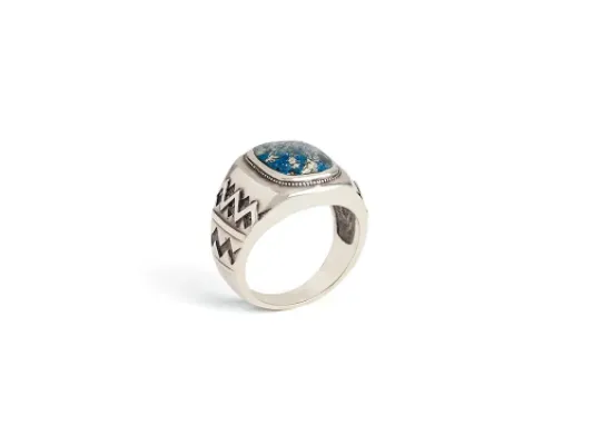 Star Of Alaska Covellite Zig Zag Design Men's Ring