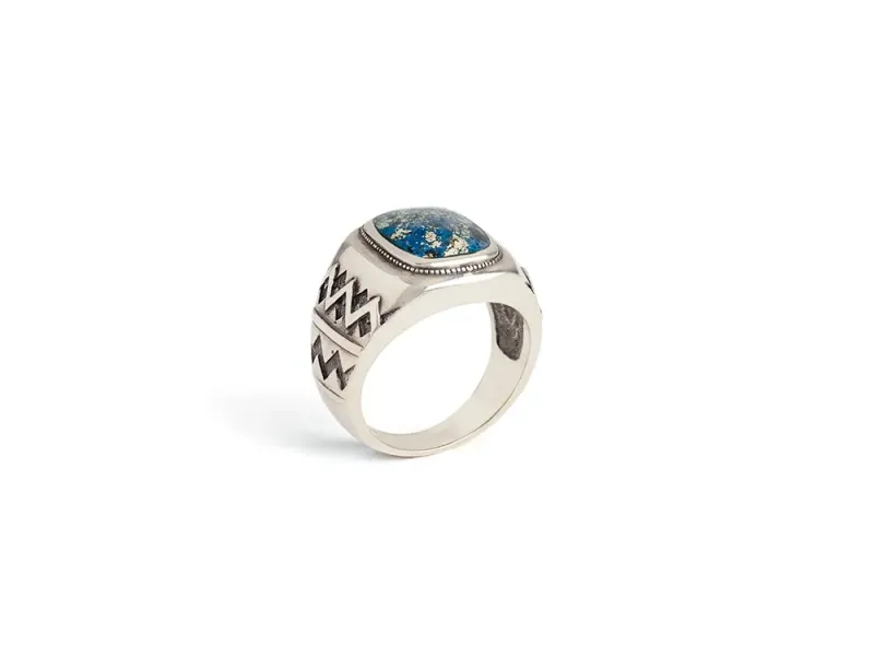 Star Of Alaska Covellite Zig Zag Design Men's Ring