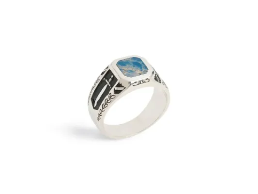 Star Of Alaska Covellite Inscribed Sword Men's Ring