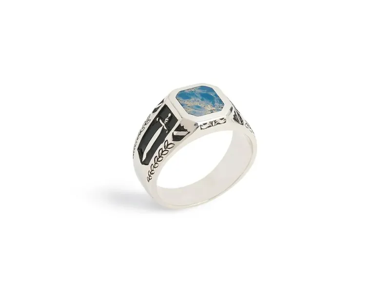 Star Of Alaska Covellite Inscribed Sword Men's Ring