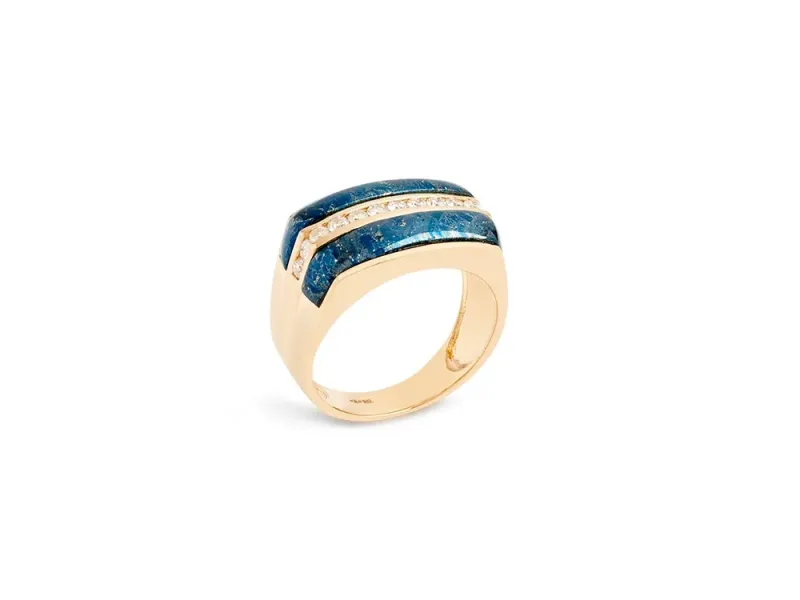 Star Of Alaska Covellite Double Diamond Band Men's Ring