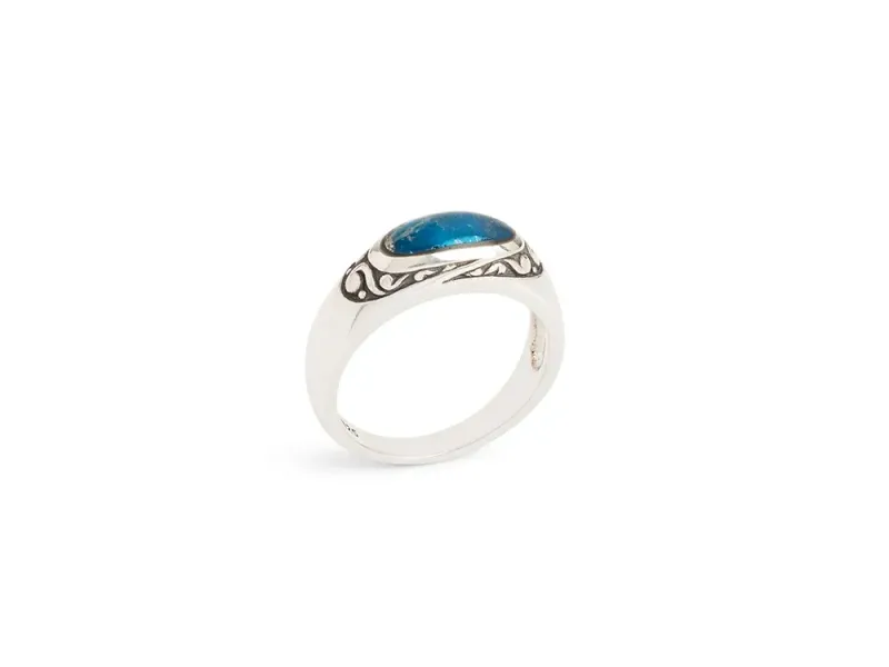 Star Of Alaska Covellite Floral  Design Engraved Ladies Ring