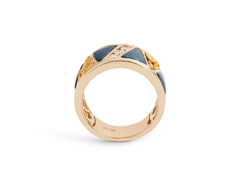 Star Of Alaska Covellite Diagonal Nugget Ladies Ring With Diamonds