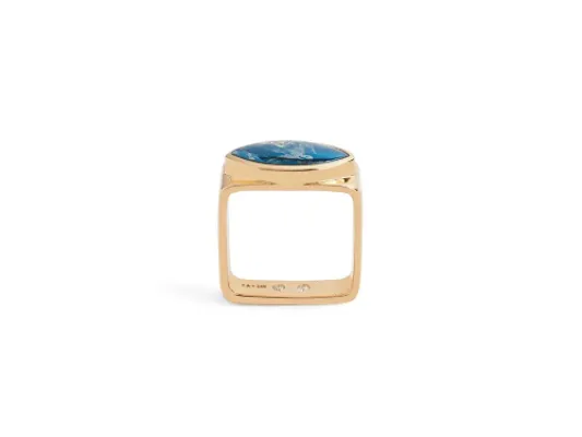 Star Of Alaska Covellite Square Leaf Ladies Ring With Secret Gems