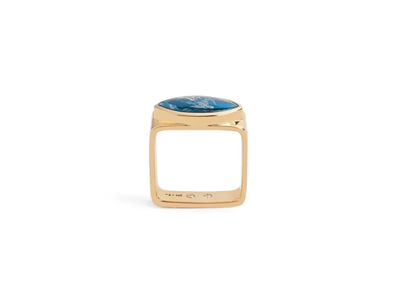 Star Of Alaska Covellite Square Leaf Ladies Ring With Secret Gems