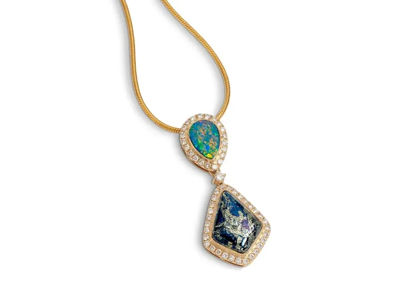 Star Of Alaska Small Covellite Pendant With Opal Inlay