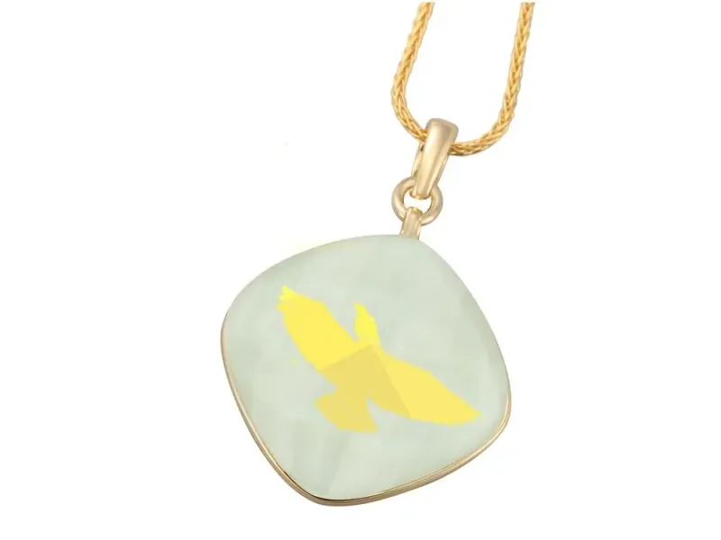 Denny Wong  Bald Eagle White Quartz Pendant In 24 Karat Gold Leaf With 18 Karat Gold Bail