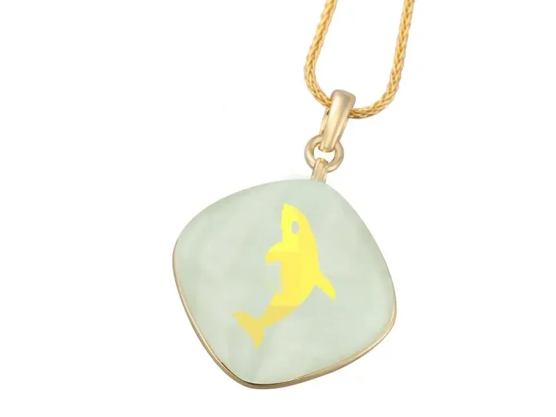 Denny Wong Orca Whale White Quartz Pendant In 24 Karat Gold Leaf With 18 Karat Gold Bail