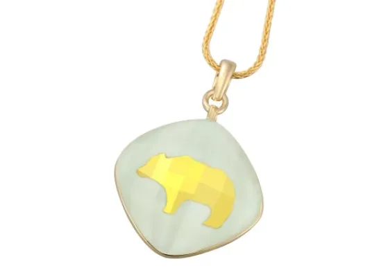 Denny Wong Bear White Quartz Pendant In 24 Karat Gold Leaf With 18 Karat Gold Bail