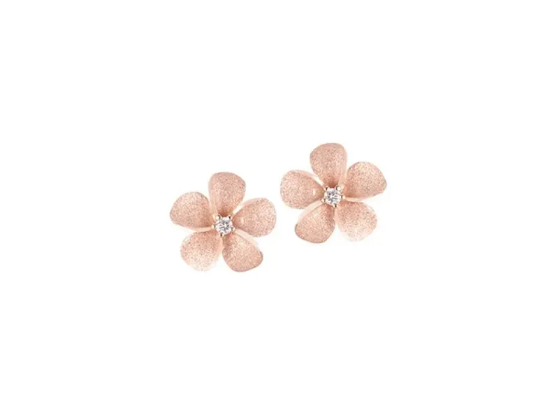 Denny Wong Forget-Me-Not Plumeria Flower Post Earrings With Center White Diamonds In 14 Karat Rose Gold (FEP-11SD4P)