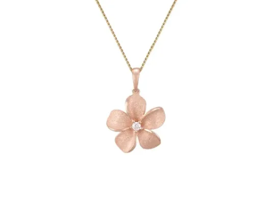 Denny Wong Forget-Me-Not Plumeria Flower Pendant With Center Diamond In 14 Karat Rose Gold (FPP-13SD3P)